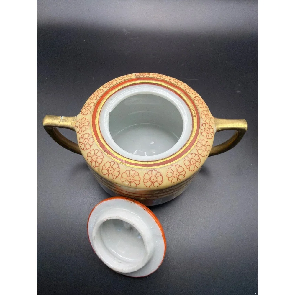 Vintage Mitsu-Boshi Japan Thousand Faces Porcelain Sugar Bowl and Creamer Set